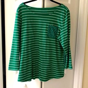 Talbot's Pretty Green and White Polka-dot and striped T Shirt